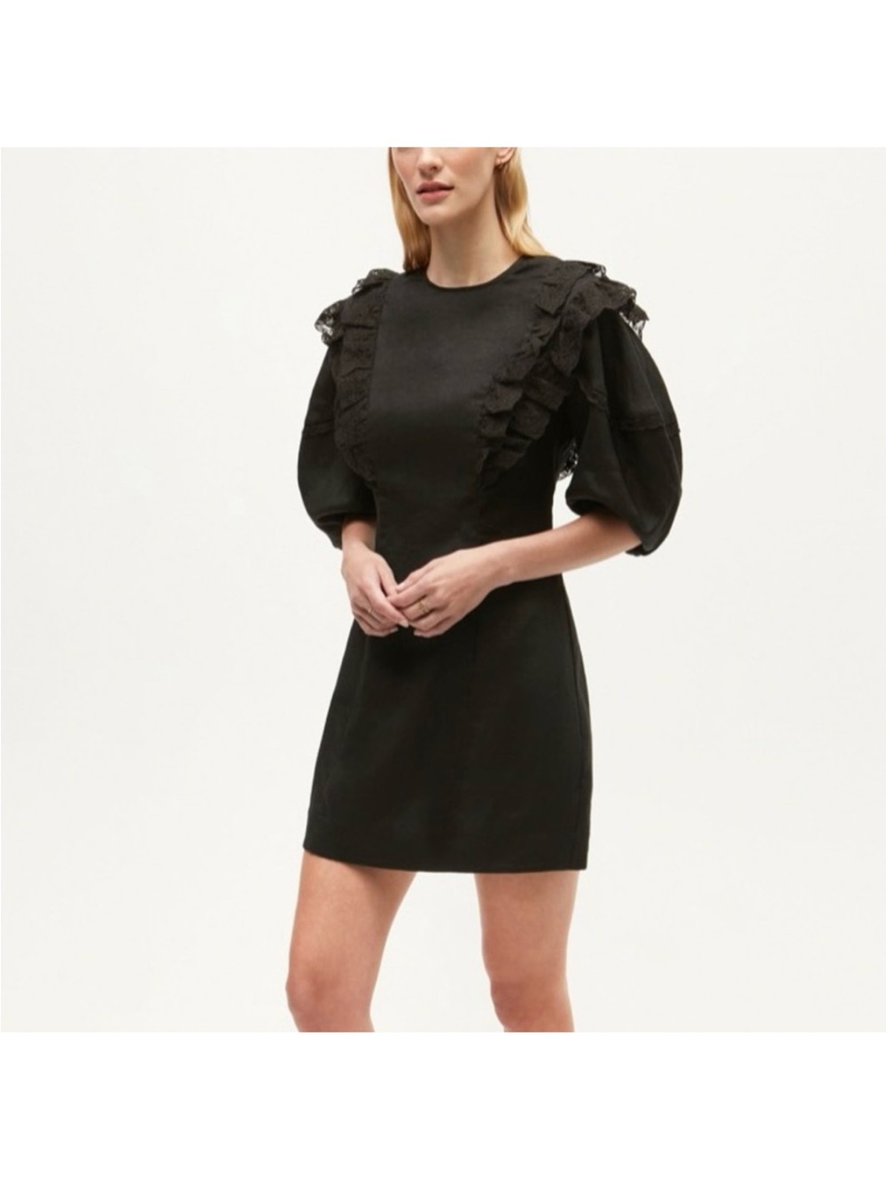 Rhode🌹Black Ruffle Trim Puff Sleeve Mini Dress